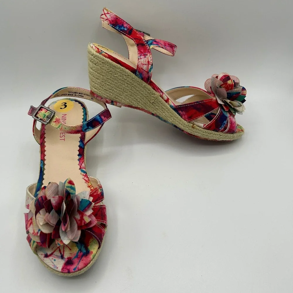 Nine West Girls Even Tie Dye Colorful Floral Wedge Sandals 3M with Box Summer
